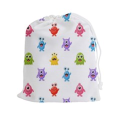 Seamless Pattern Cute Funny Monster Cartoon Isolated White Background Drawstring Pouch (2xl) by Vaneshart