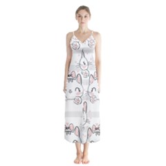 Cat With Bow Pattern Button Up Chiffon Maxi Dress by Vaneshart