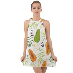 Seamless Tropical Pattern With Papaya Halter Tie Back Chiffon Dress by Vaneshart