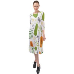 Seamless Tropical Pattern With Papaya Ruffle End Midi Chiffon Dress by Vaneshart