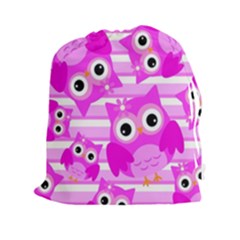 Pink Owl Pattern Background Drawstring Pouch (2xl) by Vaneshart