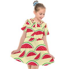 Watermelon Pattern Kids  Short Sleeve Shirt Dress by Vaneshart