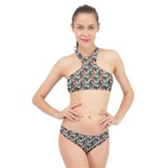 Swimmer 20s Blue High Neck Bikini Set by snowwhitegirl