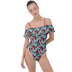 Swimmer 20s Blue Frill Detail One Piece Swimsuit by snowwhitegirl