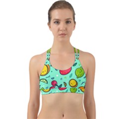 Various Fruits With Faces Seamless Pattern Back Web Sports Bra by Vaneshart
