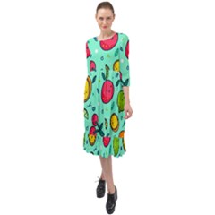 Various Fruits With Faces Seamless Pattern Ruffle End Midi Chiffon Dress by Vaneshart