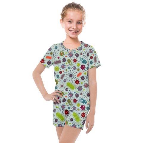 Seamless Pattern With Viruses Kids  Mesh Tee And Shorts Set by Vaneshart