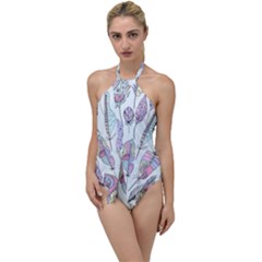 Vector Illustration Seamless Multicolored Pattern Feathers Birds Go With The Flow One Piece Swimsuit by Vaneshart