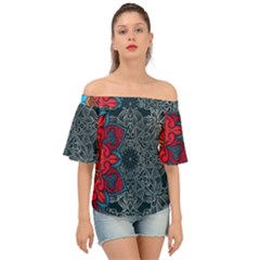 Abstract Decorative Background Ornament With Mosaic Elements Off Shoulder Short Sleeve Top by Vaneshart