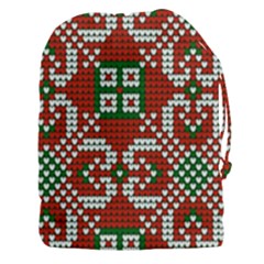 Grandma S Christmas Knitting Pattern Red Green White Colors Drawstring Pouch (3xl) by Vaneshart