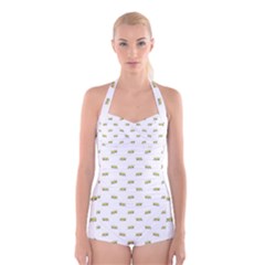Ant Sketchy Comic Style Motif Pattern Boyleg Halter Swimsuit  by dflcprintsclothing