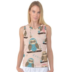 Seamless Pattern Owls Dream Cute Style Fabric Women s Basketball Tank Top by Vaneshart