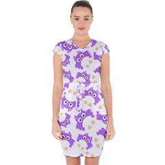 Purple Owl Pattern Background Capsleeve Drawstring Dress  by Vaneshart