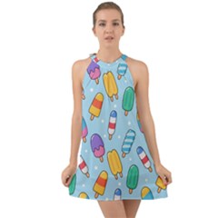 Cute Kawaii Ice Cream Seamless Pattern Halter Tie Back Chiffon Dress by Vaneshart