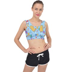Cute Kawaii Ice Cream Seamless Pattern V-back Sports Bra by Vaneshart