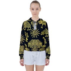 Maya Style Gold Linear Totem Icons Women s Tie Up Sweat by Vaneshart