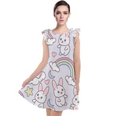 Seamless Pattern With Cute Rabbit Character Tie Up Tunic Dress by Vaneshart