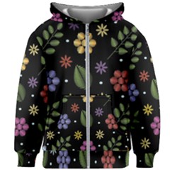 Embroidery Seamless Pattern With Flowers Kids  Zipper Hoodie Without Drawstring by Vaneshart