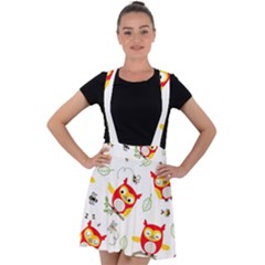 Seamless Pattern Vector Owl Cartoon With Bugs Velvet Suspender Skater Skirt by Vaneshart