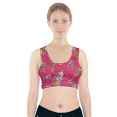 Seamless Pattern Patches With Ice Cream Sports Bra With Pocket by Vaneshart