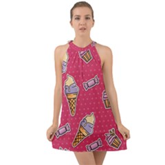Seamless Pattern Patches With Ice Cream Halter Tie Back Chiffon Dress by Vaneshart