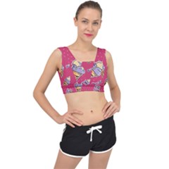 Seamless Pattern Patches With Ice Cream V-back Sports Bra by Vaneshart