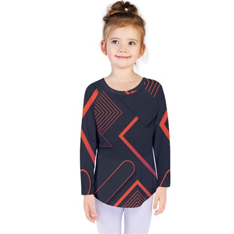 Gradient Geometric Shapes Dark Background Design Kids  Long Sleeve Tee by Vaneshart
