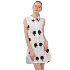 Black And White Tropical Print Pattern Sleeveless Shirt Dress by dflcprintsclothing