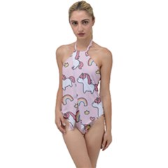 Cute Unicorn Rainbow Seamless Pattern Background Go With The Flow One Piece Swimsuit by Vaneshart