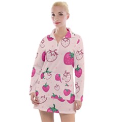 Seamless Strawberry Fruit Pattern Background Women s Long Sleeve Casual Dress by Vaneshart