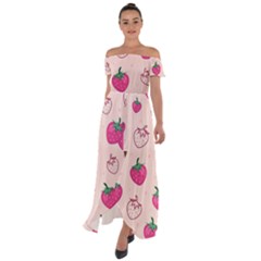 Seamless Strawberry Fruit Pattern Background Off Shoulder Open Front Chiffon Dress by Vaneshart