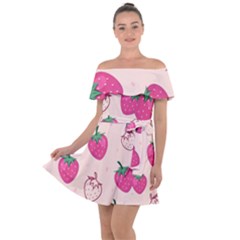 Seamless Strawberry Fruit Pattern Background Off Shoulder Velour Dress by Vaneshart
