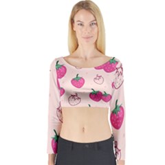 Seamless-strawberry-fruit-pattern-background Long Sleeve Crop Top by Vaneshart