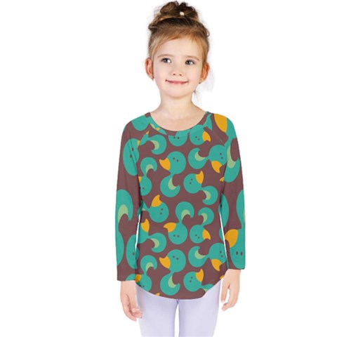 Vector-illustration-seamless-pattern-with-cartoon-duck Kids  Long Sleeve Tee by Vaneshart