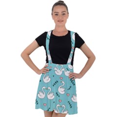 Elegant-swan-pattern-design Velvet Suspender Skater Skirt by Vaneshart