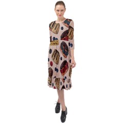Seamless-pattern-with-sweet-cakes-berries Ruffle End Midi Chiffon Dress by Vaneshart
