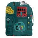 Seamless-pattern-hand-drawn-with-vehicles-buildings-road Drawstring Pouch (3XL) View1