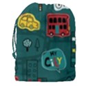 Seamless-pattern-hand-drawn-with-vehicles-buildings-road Drawstring Pouch (3XL) View2