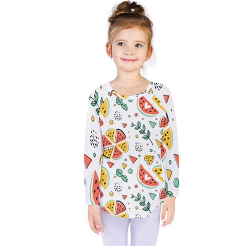 Seamless-hipster-pattern-with-watermelons-mint-geometric-figures Kids  Long Sleeve Tee by Vaneshart