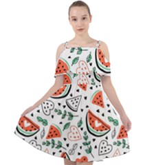 Seamless-vector-pattern-with-watermelons-mint Cut Out Shoulders Chiffon Dress by Vaneshart