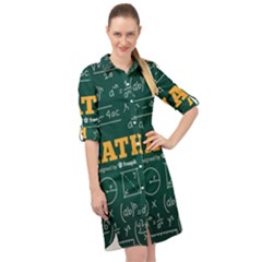 Realistic-math-chalkboard-background Long Sleeve Mini Shirt Dress by Vaneshart