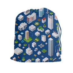 Isometric-seamless-pattern-megapolis Drawstring Pouch (2xl) by Vaneshart