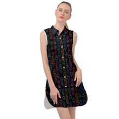 Neon Geometric Seamless Pattern Sleeveless Shirt Dress by dflcprintsclothing