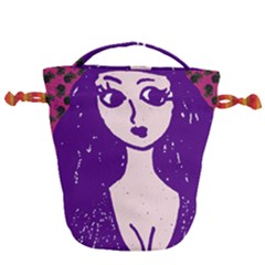 Purple Cat Ear Hat Girl Floral Wall Drawstring Bucket Bag by snowwhitegirl