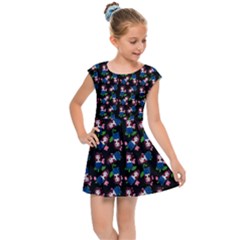 Goth Girl In Blue Dress Black Pattern Kids  Cap Sleeve Dress by snowwhitegirl