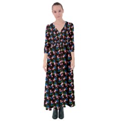 Goth Girl In Blue Dress Black Pattern Button Up Maxi Dress by snowwhitegirl