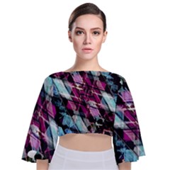 Matrix Grunge Print Tie Back Butterfly Sleeve Chiffon Top by dflcprintsclothing