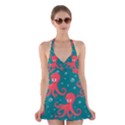 Cute smiling red octopus swimming underwater Halter Dress Swimsuit  View1