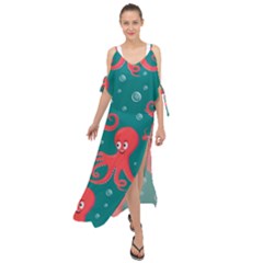Cute Smiling Red Octopus Swimming Underwater Maxi Chiffon Cover Up Dress by BangZart