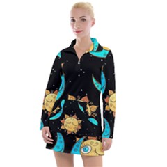 Seamless Pattern With Sun Moon Children Women s Long Sleeve Casual Dress by BangZart